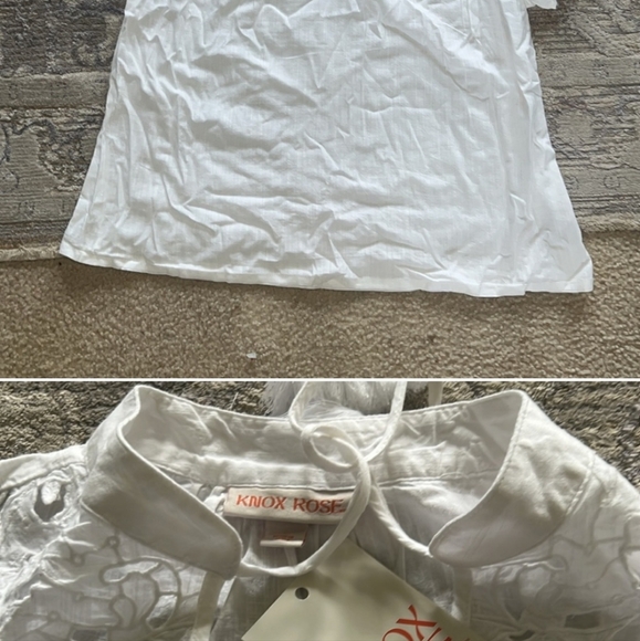 Knox Rose women's XL white boho blouse short sleeve eyelet NWT - Picture 5 of 6